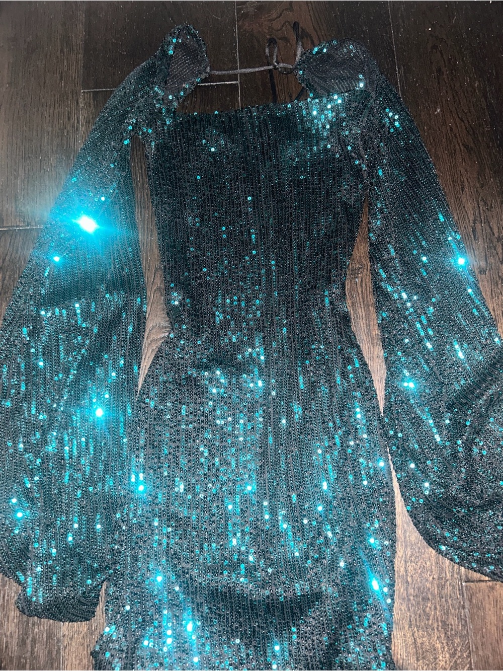 Lucy in the Sky Black and Teal Sequin Dress